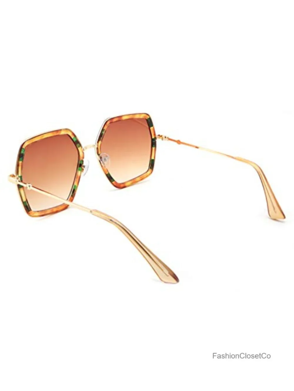 Oversized Hexagon Sunglasses UV400 Geometric Women's Shades with Adjustable